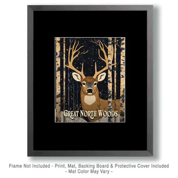 Buck Deer Painting ND - North Woods Souvenir Wall Art Prints – 8″x10″ Artwork for 11″x14″ Frame