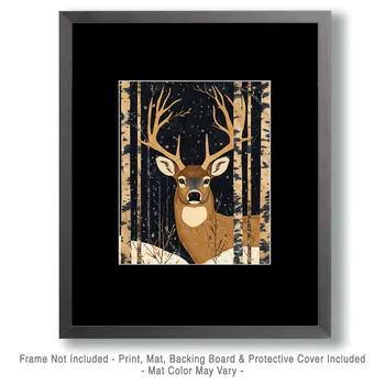 Buck Deer Painting - North Woods Souvenir Wall Art Prints – 8″x10″ Artwork for 11″x14″ Frame