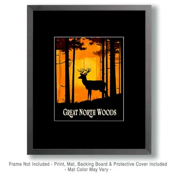 Buck Deer Sunset ND - North Woods Souvenir Wall Art Prints – 8″x10″ Artwork for 11″x14″ Frame
