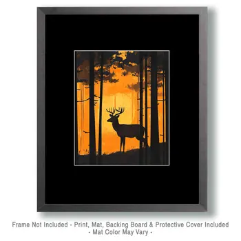 Buck Deer Sunset - North Woods Souvenir Wall Art Prints – 8″x10″ Artwork for 11″x14″ Frame