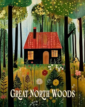 Folk Art Style Cabin ND - North Woods Souvenir Wall Art Prints – 8″x10″ Artwork for 11″x14″ Frame