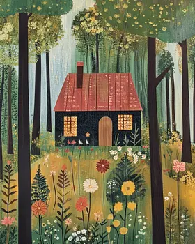 Folk Art Cabin - North Woods Souvenir Wall Art Prints – 8″x10″ Artwork for 11″x14″ Frame