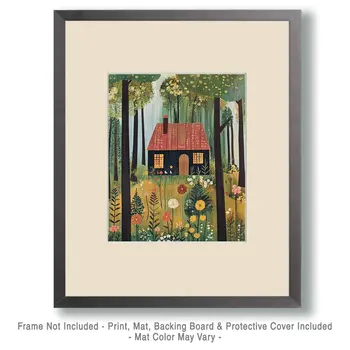Folk Art Cabin - North Woods Souvenir Wall Art Prints – 8″x10″ Artwork for 11″x14″ Frame