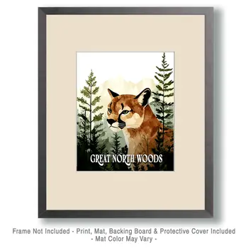 Mountain Lion ND - North Woods Souvenir Wall Art Prints – 8″x10″ Artwork for 11″x14″ Frame
