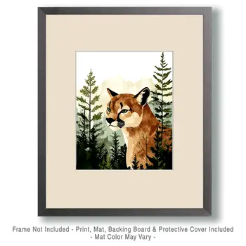 Mountain Lion - North Woods Souvenir Wall Art Prints – 8″x10″ Artwork for 11″x14″ Frame