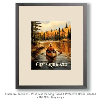 Morning Paddle ND - North Woods Souvenir Wall Art Prints – 8″x10″ Artwork for 11″x14″ Frame