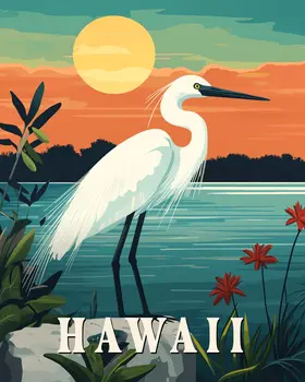 Egret - Hawaii Souvenir Wall Art Prints – 8″x10″ Artwork for 11″x14″ Frame