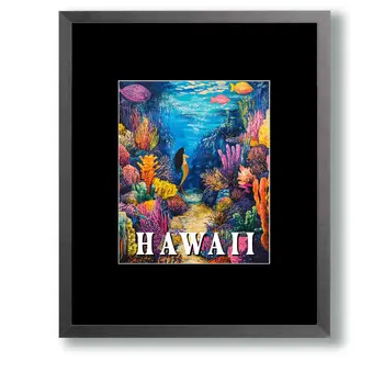 Coral Reef Mermaid - Hawaii Souvenir Wall Art Prints – 8″x10″ Artwork for 11″x14″ Frame