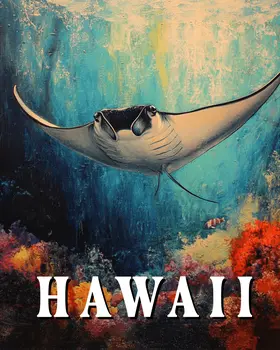 Manta Ray - Hawaii Souvenir Wall Art Prints – 8″x10″ Artwork for 11″x14″ Frame