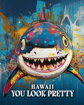Shark - You Look Pretty - Hawaii Souvenir Wall Art Prints – 8″x10″ Artwork for 11″x14″ Frame