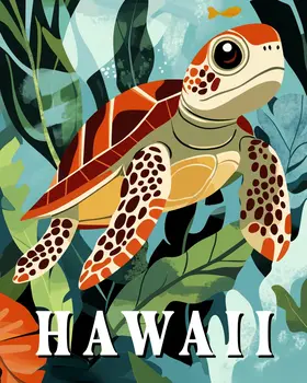 Baby Sea Turtle - Hawaii Art Souvenir Wall Art Prints – 8″x10″ Artwork for 11″x14″ Frame