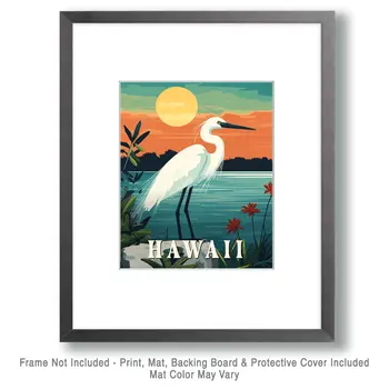 Egret - Hawaii Souvenir Wall Art Prints – 8″x10″ Artwork for 11″x14″ Frame