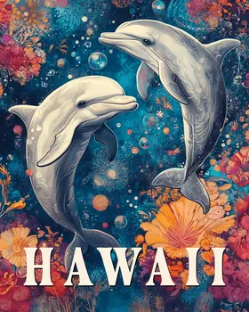 Dolphin Pair - Hawaii Souvenir Wall Art Prints – 8″x10″ Artwork for 11″x14″ Frame