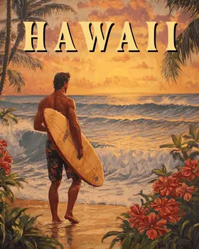 Man Surfer - Hawaii Souvenir Wall Art Prints – 8″x10″ Artwork for 11″x14″ Frame