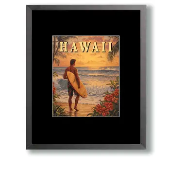 Man Surfer - Hawaii Souvenir Wall Art Prints – 8″x10″ Artwork for 11″x14″ Frame