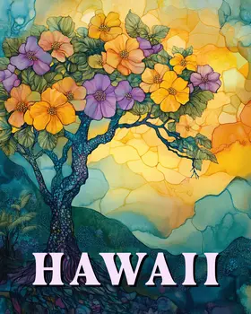 Nouveau Floral - Hawaii Souvenir Wall Art Prints – 8″x10″ Artwork for 11″x14″ Frame