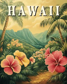 Vintage Hibiscus Poster - Hawaii Souvenir Wall Art Prints – 8″x10″ Artwork for 11″x14″ Frame