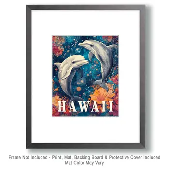 Dolphin Pair - Hawaii Souvenir Wall Art Prints – 8″x10″ Artwork for 11″x14″ Frame