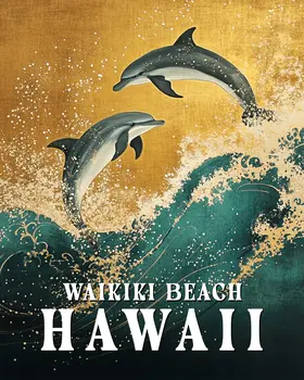 Jumping Dolphins - Hawaii Souvenir Wall Art Prints – 8″x10″ Artwork for 11″x14″ Frame