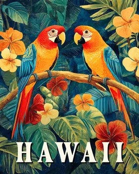 Pair of Parrots - Hawaii Souvenir Wall Art Prints – 8″x10″ Artwork for 11″x14″ Frame