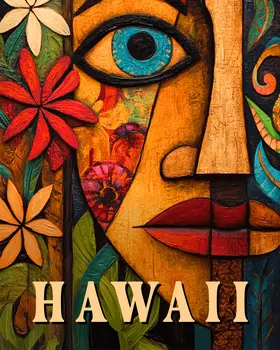 Folk Art Face - Hawaii Souvenir Wall Art Prints – 8″x10″ Artwork for 11″x14″ Frame