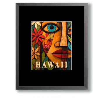 Folk Art Face - Hawaii Souvenir Wall Art Prints – 8″x10″ Artwork for 11″x14″ Frame