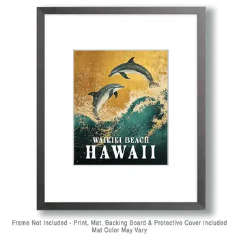 Jumping Dolphins - Hawaii Souvenir Wall Art Prints – 8″x10″ Artwork for 11″x14″ Frame