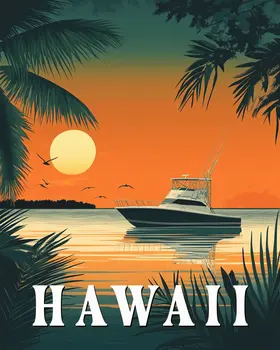 Yacht - Hawaii Souvenir Wall Art Prints – 8″x10″ Artwork for 11″x14″ Frame