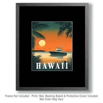 Yacht - Hawaii Souvenir Wall Art Prints – 8″x10″ Artwork for 11″x14″ Frame