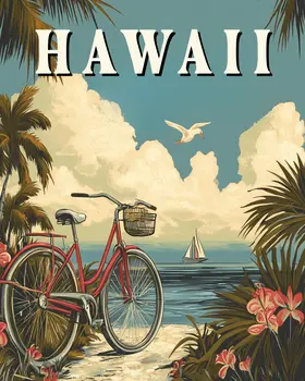 Vintage Hawaii Souvenir Wall Art Prints – 8″x10″ Artwork for 11″x14″ Frame