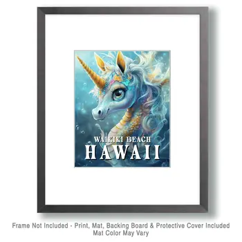 Seahorse Unicorn - Hawaii Souvenir Wall Art Prints – 8″x10″ Artwork for 11″x14″ Frame