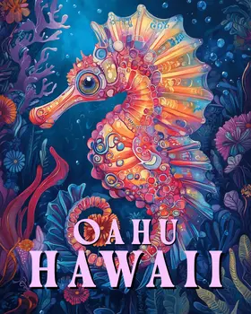 Colorful Seahorse - Hawaii Souvenir Wall Art Prints – 8″x10″ Artwork for 11″x14″ Frame