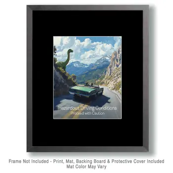 Jurassic Hazardous Driving - Dinosaur Wall Art Prints - 8"x10" Art Print for 11"x14" Frame