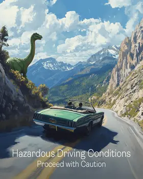 Jurassic Hazardous Driving - Dinosaur Wall Art Prints - 8"x10" Art Print for 11"x14" Frame