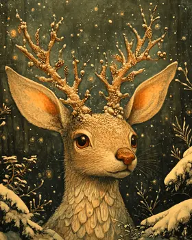 Winter Jackalope - Mythical Beasts Wall Art Prints – 8″x10″ Artwork for 11″x14″ Frame