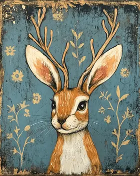 Folk Art Jackalope - Mythical Beasts Wall Art Prints – 8″x10″ Artwork for 11″x14″ Frame