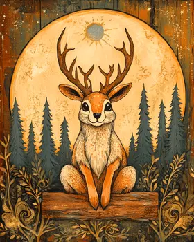 Vintage Style Midnight Jackalope - Mythical Beasts Wall Art Prints – 8″x10″ Artwork for 11″x14″ Frame