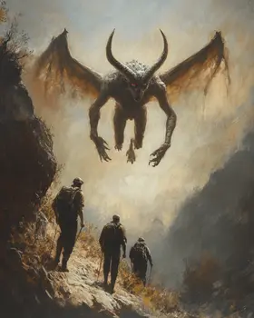 Hikers and the Jersey Devil - Mythical Beasts Wall Art Prints – 8″x10″ Artwork for 11″x14″ Frame