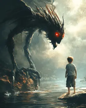 Young Boy and the Jersey Devil - Mythical Beasts Wall Art Prints – 8″x10″ Artwork for 11″x14″ Frame