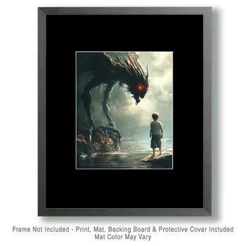 Young Boy and the Jersey Devil - Mythical Beasts Wall Art Prints – 8″x10″ Artwork for 11″x14″ Frame