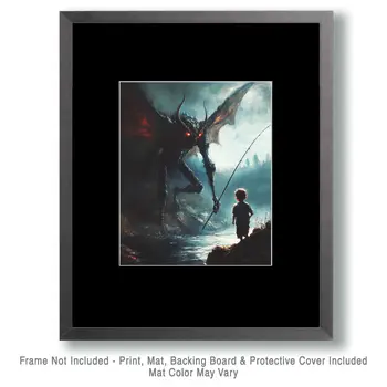 Jersey Devil Fishing - Mythical Beasts Wall Art Prints – 8″x10″ Artwork for 11″x14″ Frame
