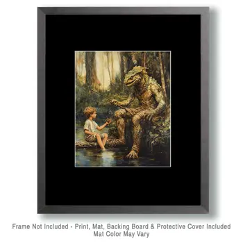 Lizard Man of Scape Ore Swamp Fishing - Mythical Beasts Wall Art Prints – 8″x10″ Artwork for 11″x14″ Frame