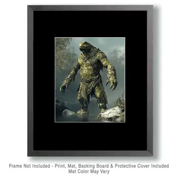 Scary Lizard Man of Scape Ore Swamp - Mythical Beasts Wall Art Prints – 8″x10″ Artwork for 11″x14″ Frame