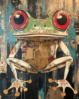Folk Art Style Loveland Frog - Mythical Beasts Wall Art Prints – 8″x10″ Artwork for 11″x14″ Frame