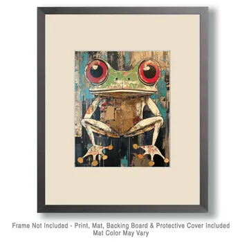 Folk Art Style Loveland Frog - Mythical Beasts Wall Art Prints – 8″x10″ Artwork for 11″x14″ Frame