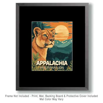Proud Mountain Lion - Appalachia Souvenir Wall Art Prints – 8″x10″ Artwork for 11″x14″ Frame