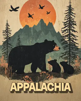 Black Bear Family - Appalachia Souvenir Wall Art Prints – 8″x10″ Artwork for 11″x14″ Frame