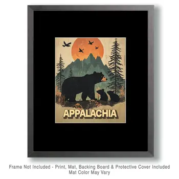 Black Bear Family - Appalachia Souvenir Wall Art Prints – 8″x10″ Artwork for 11″x14″ Frame