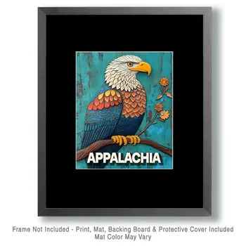 Folk Art Bald Eagle - Appalachia Souvenir Wall Art Prints – 8″x10″ Artwork for 11″x14″ Frame