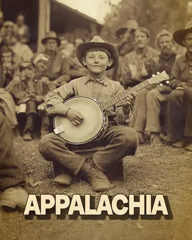 Young Banjo Player - Appalachia Souvenir Wall Art Prints – 8″x10″ Artwork for 11″x14″ Frame